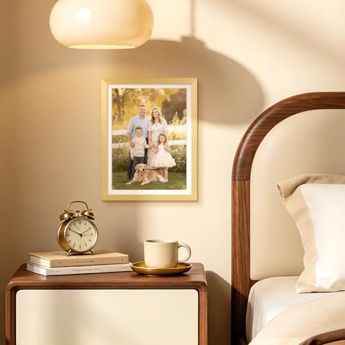 Image of upsimples 10x13 Picture Frames, Display Pictures 9x12 with Mat or 10 x 13 Without, Wall Hanging Photo Frame, Gold, 1 Pack