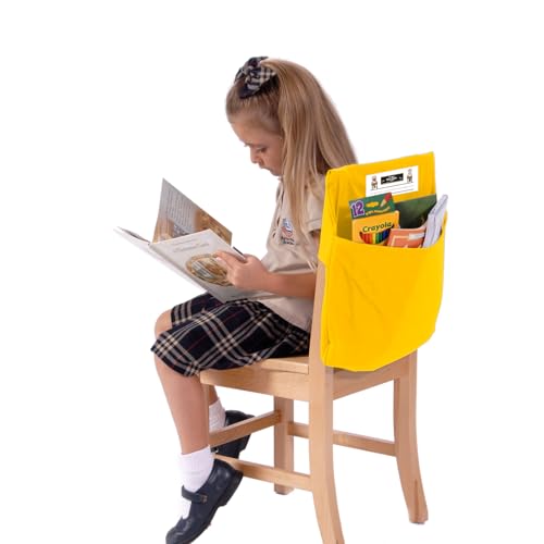 Image of Seat Sack Student Chair Storage Pocket - 17 inch, Single Pocket, Classroom Chair Organizer for Student Desks, Durable Over-the-Chair Storage, Ready-to-Use Name Tag Window, Yellow, 1-Pack