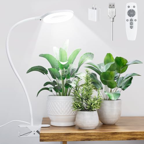 Grevoxy Lampe Horticole LED à Spectre Complet 10W avec 56 LEDs, Lampe de Croissance pour Plantes d’Intérieur avec Pince, Col de Cygne Flexible à 360°, Minuterie 4/8/12H, 3 Modes de Lumière