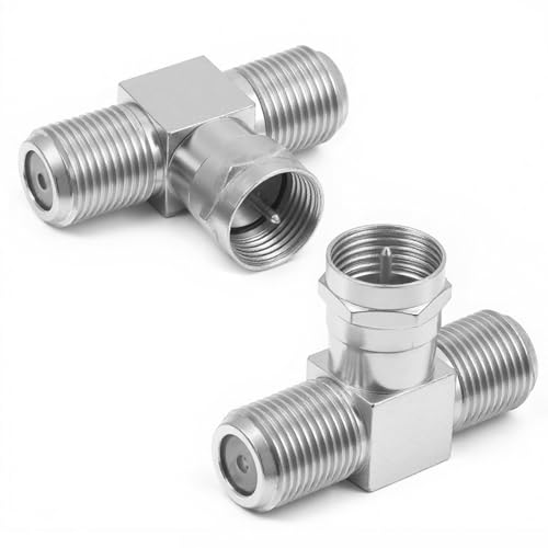 Exircy 2 Pack Coaxial Cable Splitter, F Male to 2F Female Adapter 3 Way Metal Cable Splitter