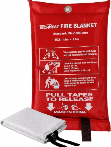 TechBest Löschdecke Küche Feuerlöschdecke - 1m x 1m Glasfaser. DIN EN 1869:2019. Brandschutzdecke für Fettfeuer in Auto, Schule, Kamin, Grill, Büro, Garage, Schweißen, Lager. 1-Pac