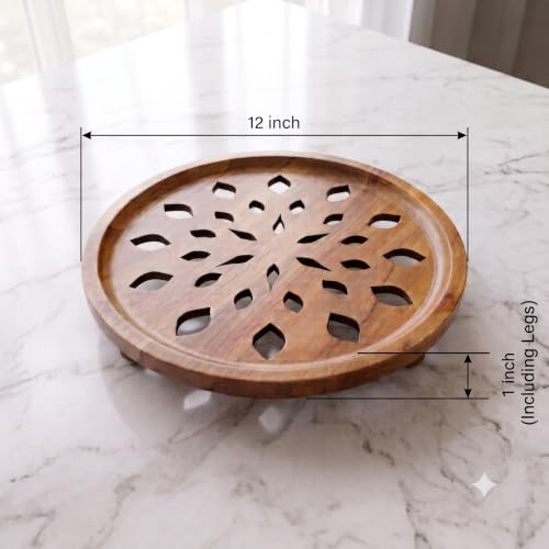 Image of ZENOVIA Roti Serving Plate 12 Inch | Wooden Chapati Tray | Cooling Dish
