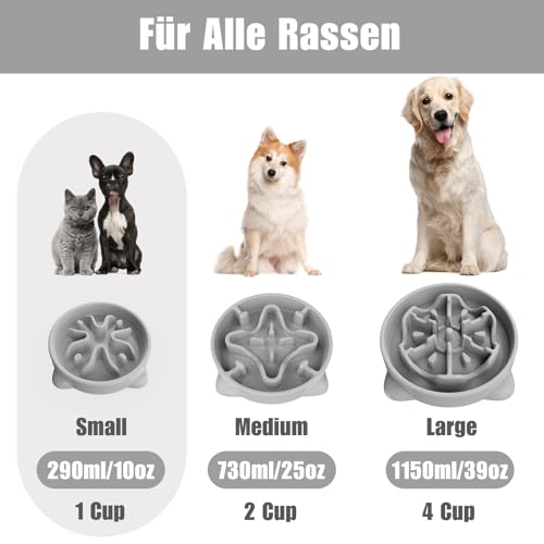 TOKAYIFE Antischlingnapf Hunde Klein, 16.3cm Anti Schling Napf Hundenapf Futternapf für Katzen und Kleine Hunde (S, Grau)