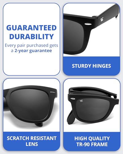 Classic Folding Sunglasses Polarized, UV400, UVA, UVB Protection for Men Women, Folding Sunglasses Leather Case3