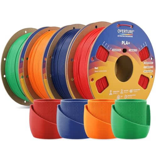 OVERTURE 4KG Bundle High Speed PLA+ 2.0 3D Printer Filament, 4 Colors Set