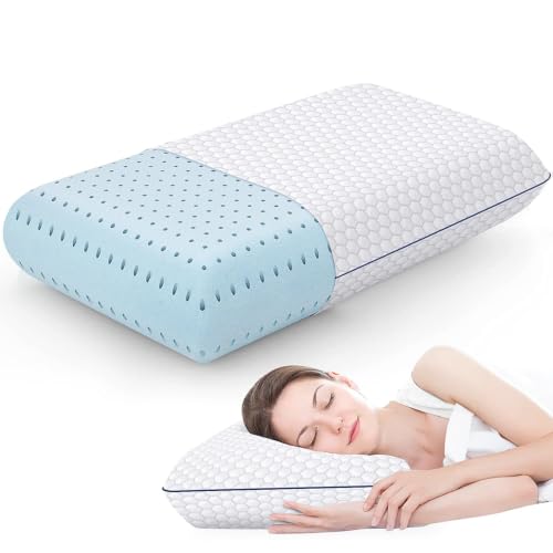 Image of CushyOasis Memory Foam Pillows for Side, Back and Stomach Sleepers, Bed Pillow with Washable Cover and Breathable Mesh, Bed Pillow for Sleeping Standard Size (Grey)