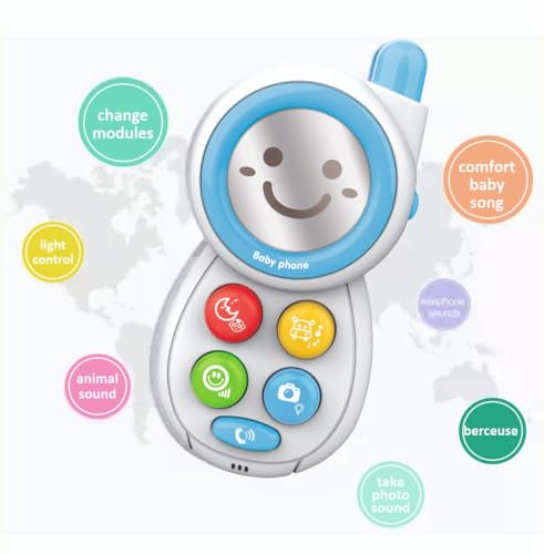 Image of PUCHI Children's Interactive Phone - Blue Toy Smartphone with Lights, Sounds & Mirror, Fun Learning Toy for Toddlers & Kids
