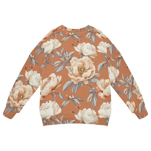 JUNZAN Retro Peonies Terracotta Big Boys Pullover Hoodie Fleece Sweatshirt With Hoodie Sports 4T2