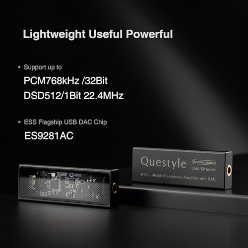 Image of Questyle M12i HiFi Headphone Amplifier [MFi Certified] Portable USB DAC Lossless Mini Audio Amps Supports PCM 768kHz /DSD512 with 3.5mm Outputs High Resolution for Smartphones /PC /Laptops