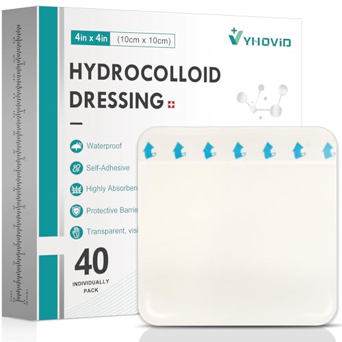 40 Pack Hydrocolloid Wound Dressing 4 x 4 Hydrocolloid Patch Bandages with Self-Adhesive Bed Sore Bandages Highly Absorbent for Burn Blister Acne Care Sterile and Waterproof