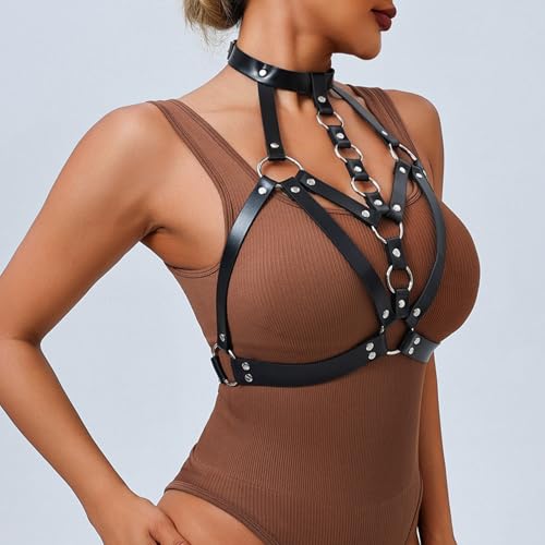 Punk Black Leather Chest Harness Women Fashion Adjustable Strap Body Harnesselt Waist Body Chain Belts,Goth Body Harness Lingerie,Club Party Caged Bra Harness,Women's Body Chains Rave Accessories4