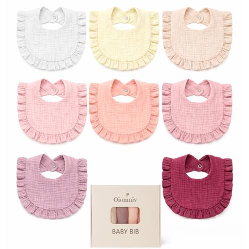 Oiomniv Muslin Baby Bibs Bandana Drool Bibs Soft 100% Cotton Adjustable Unisex Girls Boys for Newborn Toddler Infant 0-24 Months for Drooling Teething 8-Pack