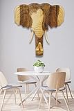 Kinaree Decoración de pared de madera con cabeza de elefante de Suar, tallada a mano en Tailandia, cabeza de animal de madera maciza para pared, 20-68 cm de alto (natural, M: 25 x 25 x 15 cm, sin