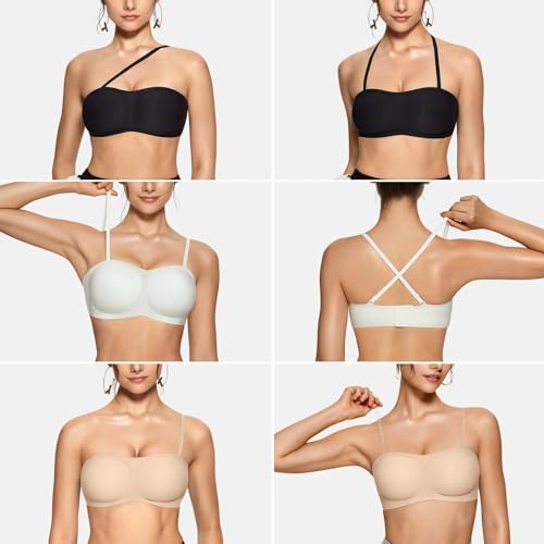 Image of OEAK Womens Strapless Bras Jelly Push Up Bandeau Bra Non Slip Wireless Supportive Padded Bras Seamless Comfortable Tube Bra