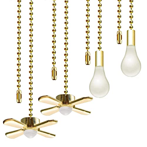 Image of Ceiling Fan Pull Chain Fan Pulls 4PCS Light Fan Pattern Pull Chain Extension Fan Decorative 12 Inch Fan Pulls Set with Connector for Ceiling Fan Light,Living Room Bathroom Toilet Fan Ceiling Light