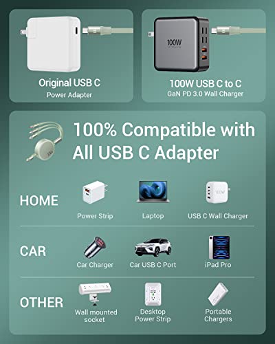 Cafele [2023 Upgraded] 100W Usb C Multi Charging Cable, Retractable Usb C Cable, 3 In 1 Retractable Charging Cable With Type C/Micro Usb For Laptop/Cell Phone/Tablets/Phone 13 12/Galaxy(4Ft)-Green #TOP6