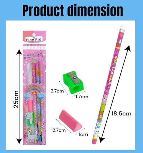 Image of 3 Pcs Pencil Set with Eraser, Sharpener & Extra Eraser for Kids | Stationery Kit for Boys & Girls (Age 3-15 Years) | School Supplies & Birthday Return Gift - Pack of 20