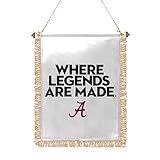 Alabama University Crimson Tide Gold Fringed Where Legends Are Made Mini Banner - 3x5 Inch Single-Sided Printed PolySatin Fabric with Adjustable Plastic Gold Bead, Suction Cup, and Gold Strings For Hanging- Officially Licensed Collegiate Merchandise