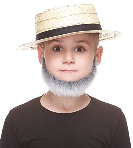 Mustaches Selbstklebender Mormon Falscher Bart für Kinder, Neuheit, Falsche Gesichtsbehaarung, Kostümzubehör für Kinder, Grau mit Weiß Farbe