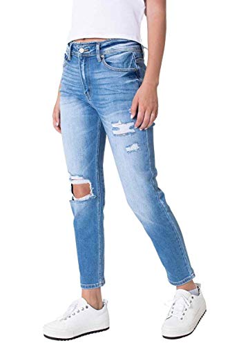 Kancan Women's High Rise Distressed Mom Jeans - KC9198L2
