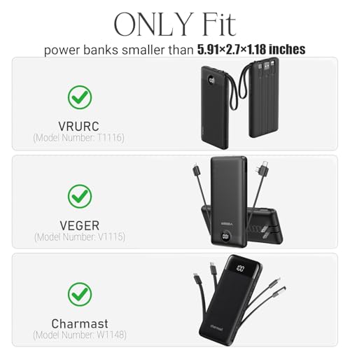 Case for VRURC for VEGER for charmast Portable Power Bank Built-in Cables - Travel Protective Carrying Storage Bag (Case Only) (Black) - Image 3
