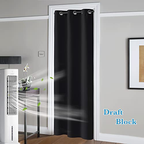 Image of RYB Home Blackout Curtains Thermal Insulating Privacy Temporary Door Curtains for Bedroom Closet Doorway Accordion Door Interior Living Room Kids Nursery Dining, Wide 60 x Long 90 inch, Black