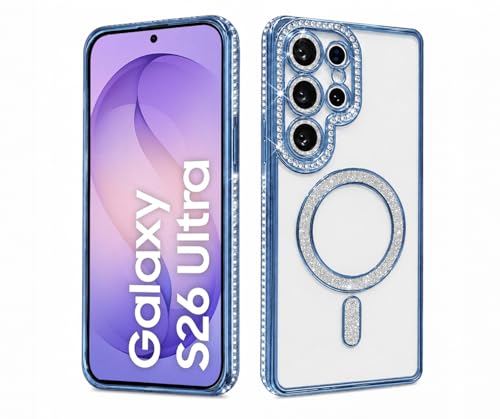 Image of DIZORO Compatible with (Samsung Galaxy S26 Ultra Case) Clear Diamond Glitter Case |Camera Lens Protector with Glitter Ring | Premium Shockproof Glossy Shiny Back Cover Case for Girls Women -Blue