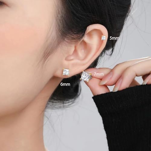 SLUYNZ 925 Sterling Silver Square CZ Stud Earrings for Women Teens Simulated Diamond Earrings Stud 5MM/6MM/7MM2