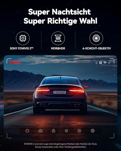 REDTIGER Dashcam Auto Vorne Hinten 4K/2,5K mit STARVIS 2, Dash Cam Auto Kamera 3,18" IPS-Bildschirm, kostenlose 128-GB-Karte,5.8GHz WiFi, GPS, 170°Weitwinkel WDR, Unterstützt 512 GB Max(F7NP) – Bild 5