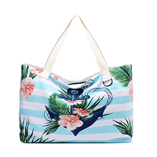 JANSBEN Stor strandväska med dragkedja badväska XXL shoppingväska axelväska strandväska för kvinnor män