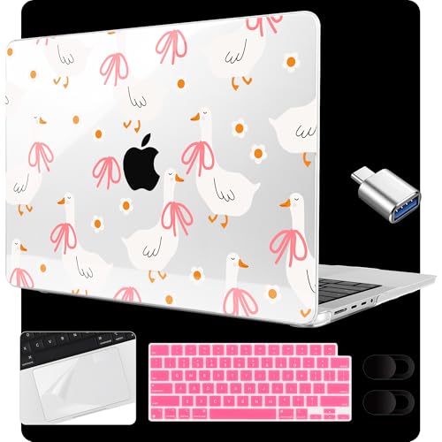 Image of MEEgoodo Case for M5 MacBook Pro 16 inch Case 2026 2024 2023 2021 with M5 M4 M3 M2 M1 Pro /Max Chip, Fit Model A3429 /A3428 /A3403 /A3186 /A2991 /A2780 /A2485, Goose Farm & Bows