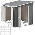 8x6FT Lean to Shed with Floor Frame, Metal Outdoor Storage Shed with Two Separate Doors for Garden Backyard Patio, Large Tool Shed for Bicycle&Lawn Mower Storage