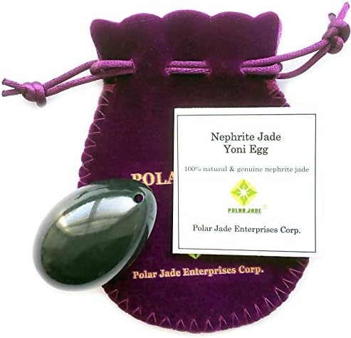 Nephrite Jade Egg, Medium, Drilled with Instructions, for All Levels of Users for Yoni Massage, PC Muscles Training, or as Beautiful Art to Display or Decoration, Polar Jade