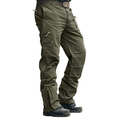 CRYSULLY Men’s Cargo Pants Tactical Work Pants for Men Ripstop 9 Pockets Construction Trousers (No Belt)
