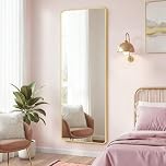 SONGMICS Full Length Hanging Mirror, 120 x 40 cm, Rectangular Full Body Mirror, Over the Door or Wall Mounted Mirror, Tempered Glass, for Bedroom, Living Room, Cloakroom, Pale Gold LFM032AB01