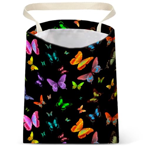 Image of IRADA Car Trash Bag Hanging No Snap Small Garbage Bag for Car Back Seat Cute Printed One-Handed Strap Trash Bags Car Accessories-Butterfly Car Trash Bags
