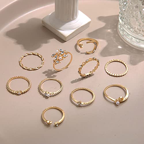 Inenimartj Boho Rings For Women Teen Girls,Gold Stacking Rings Set Stackable Knuckle Moon Star Heart Leaf Mid Finger Rings (Moon Star Rings) #TOP5
