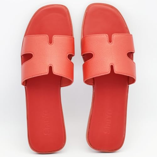 Women's Flat Sandals, Ladies Leather Slippers, Comfy Dressy Slip on Shoes Elegant Slides Summer Fall Spring Cute Open Toe Casual Footwear3