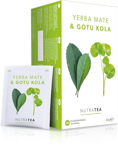 Nutra Tea Yerba Mate & Gotu Kola - Yerba Mate Tea Coffee Alternative Fitness Tea - Caffeine Alternative Without The Jitters - 20 Individual Wrapped Bags - Herbal Infusion (1 Pack)