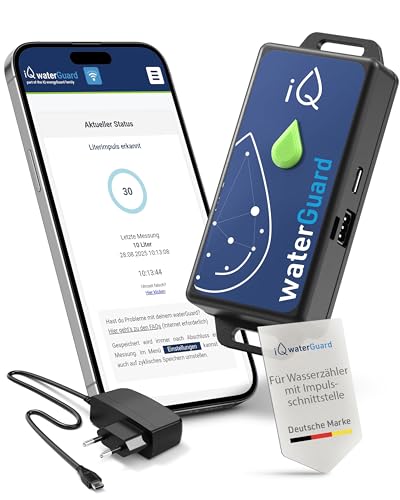 iQ waterGuard - Smarter Wassermelder mit Wasseralarm-Funktion 92dB & WLAN - Water Guard Wasserwächter für Smartphone - WiFi Wasserverbrauchs-Zähler, Überwachung von Wasserverbrauch & bei Wasserschaden