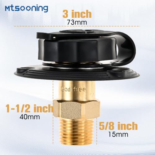 Image of RV City Water Fill Inlet with Check Valve, 3 /4 NH Female to 1 /2 NPT Male RV Water Hose Flange Brass Connector Replacement for RV Camper Motorhome Trailer Marine Black