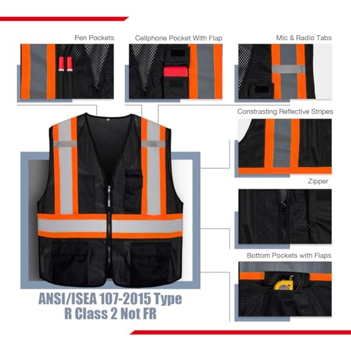 Image of KAYGO Reflective High Vis Safety Vest with Pockets for Men and Women KG0100 | Breathable Polyester Lightweight, Two-Tone, for Construction, Warehouse, Surveying, Cycling, Machine Washable