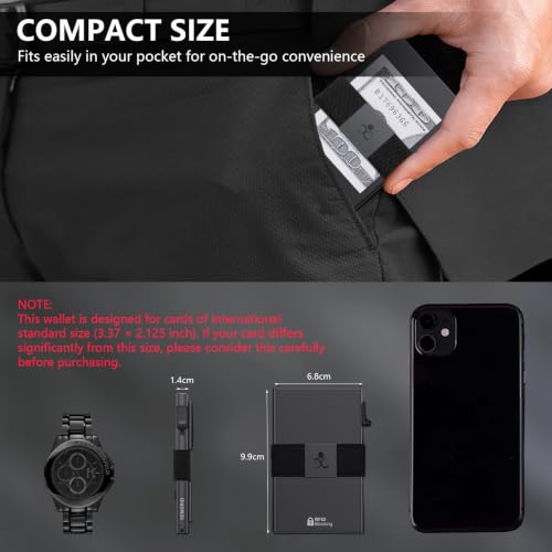 Image of SEMORID Slim Aluminum Card Holder Wallet for Men, Durable Expandable Backplate, RFID Blocking Minimalist Metal Pop Up Wallet, Holds 12+ Cards Plus Cash (Black)