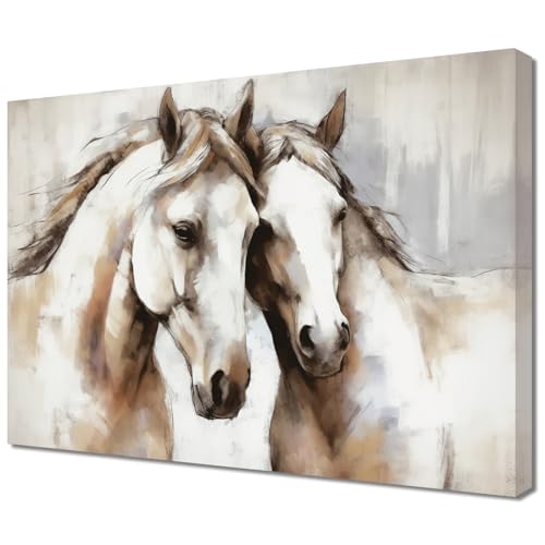 Tableau Chevaux Blancs 61x91,5 cm : Toile Style Champêtre Grand Format - 2