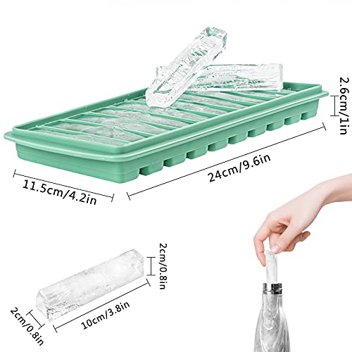 LessMo vaschetta del Ghiaccio, Silicone, con Coperchio, Ideale per Lo Sport e Bottiglie d'Acqua, 10 cavità (Set di 2, Verde) - immagine 4