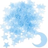 100 Sterne & 1 Mond Leuchtende Sterne für die Decke, Pink Leuchtende Wandaufkleber mit Klebepads, Plastikleuchtende Fluoreszierende 3D Leuchtsterne für Kinderzimmer Dekor
