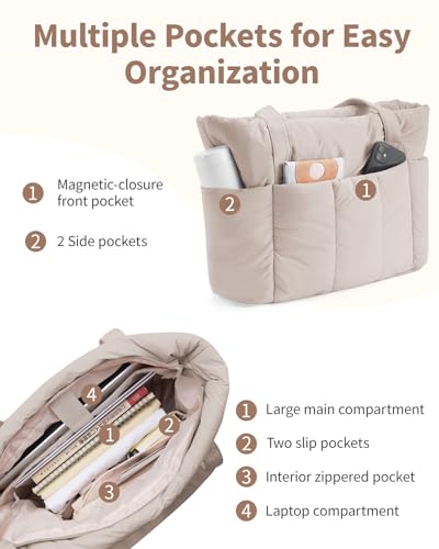 Image of Narwey Puffer Tote Bag for Women Girl, Puffy Travel Gym Shoulder Handbag