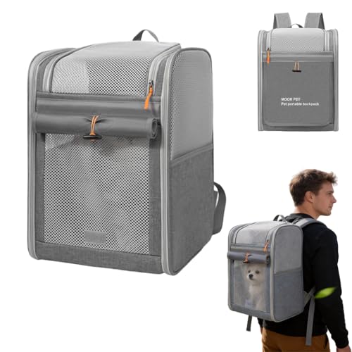 Image of Qpets Cat Cage, Pet Backpack Carrier for Cats & Small Dogs, Oxford Cloth Breathable Mesh Travel Bag with Anti-Anxiety Front Cover Panel Design, Puppy & Kitten Outdoor Hiking Carrier, 42x33x28cm