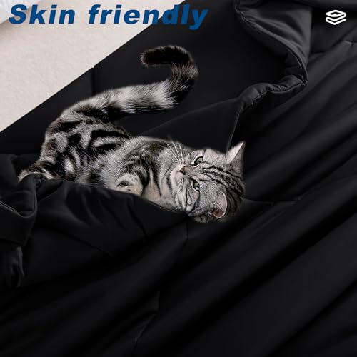 Cooling Comforter Queen Size, Double-Sided Cold Tech Fabric Quilted Bed Comforters Cooling Blanket for Hot Sleepers, Breathable Lightweight Summer Bedding, All-Season Ice Blanket, Black
