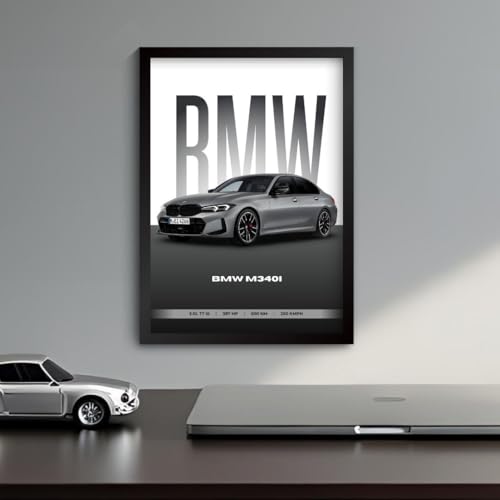 Image of BMV M340i Poster | Framed A4 Sized (31 x 23 cm) | Car Posters for Wall, Gift for Boys | Supercar Frames | BMV Poster M340i Sportscar Frame | Car Posters for Wall, Bedroom, Hostel, Study Room (F 169)